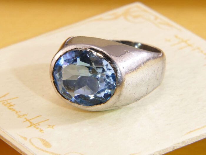 Vintage Modenrist Chnky Heavy Silver Ring Blue Topaz 2