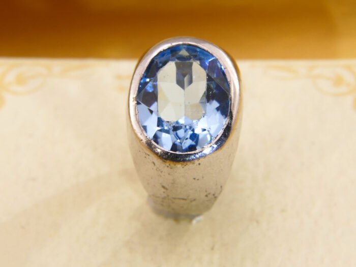 Vintage Modenrist Chnky Heavy Silver Ring Blue Topaz 6