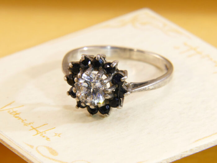 Vintage blue sapphire cubic zirconia cz daisy cluster ring 5