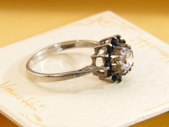 Vintage blue sapphire cubic zirconia cz daisy cluster ring 7