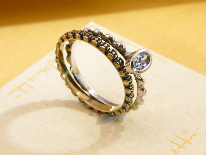 Vintage stacking rings aquamarine gold silver 2