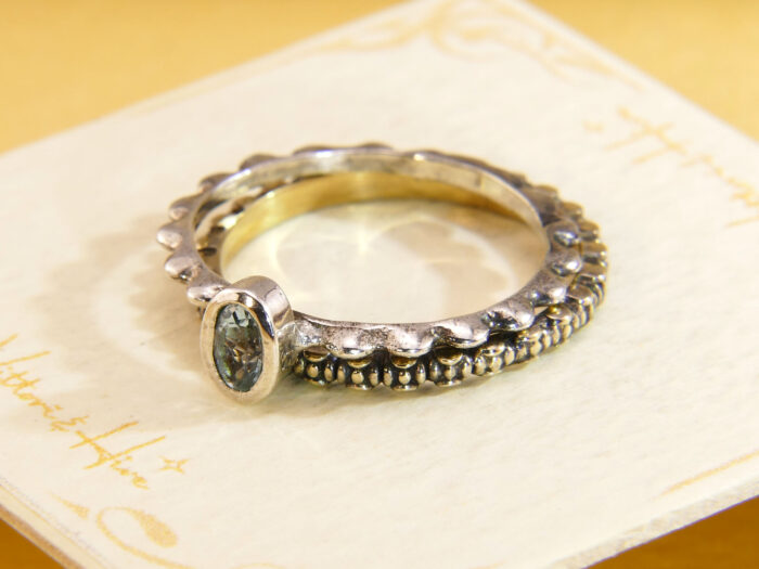 Vintage stacking rings aquamarine gold silver 9