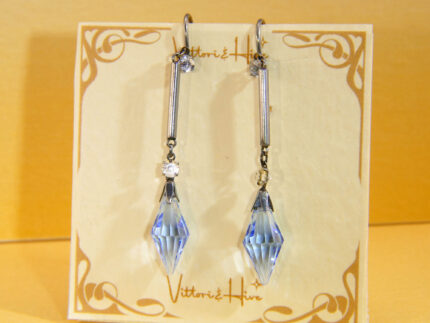 Art Deco Platinum Dangle Earrings Screw Blue Paste 1920s 1