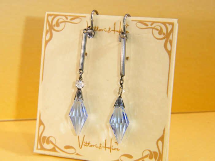 Art Deco Platinum Dangle Earrings Screw Blue Paste 1920s 2