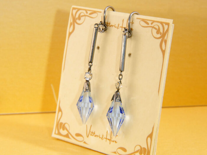 Art Deco Platinum Dangle Earrings Screw Blue Paste 1920s 3