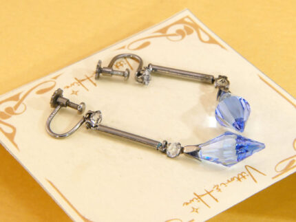 Art Deco Platinum Dangle Earrings Screw Blue Paste 1920s 7