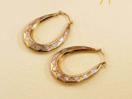 VIntage white Yellow Gold Creole Hoop Earrings 1