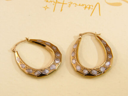 VIntage white Yellow Gold Creole Hoop Earrings 2
