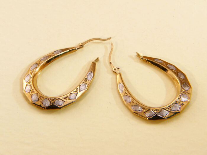 VIntage white Yellow Gold Creole Hoop Earrings 3