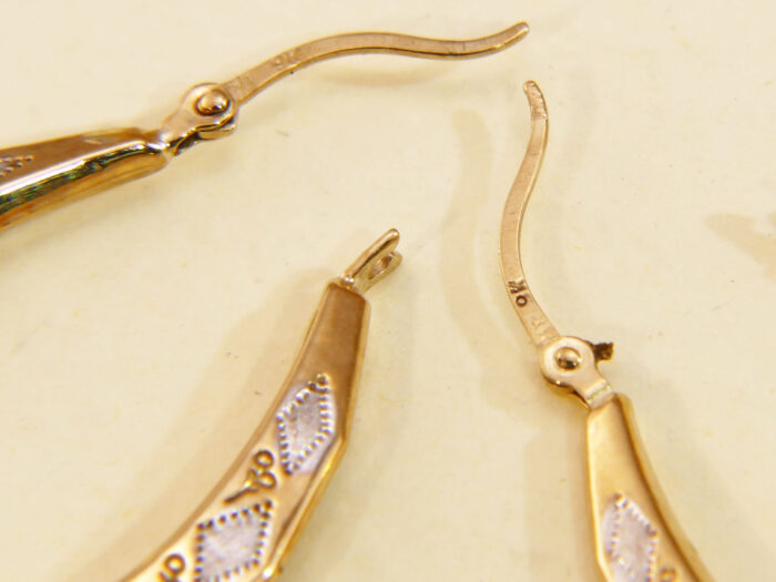 VIntage white Yellow Gold Creole Hoop Earrings 4
