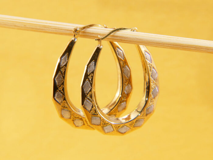VIntage white Yellow Gold Creole Hoop Earrings 5
