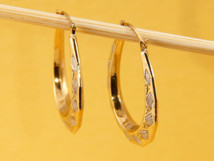 VIntage white Yellow Gold Creole Hoop Earrings 6