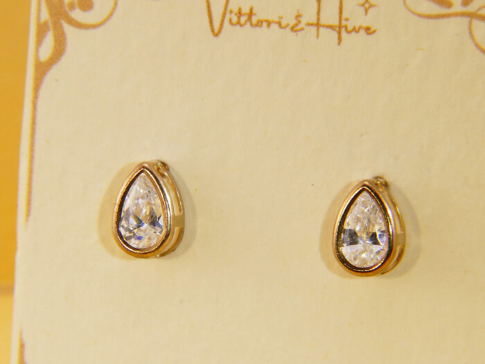 Vintage CZ Cubic Zirconia Teardrop Yellow Gold Earrings 1