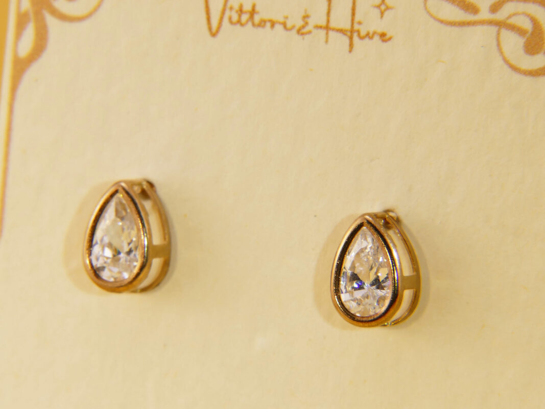 Vintage CZ Cubic Zirconia Teardrop Yellow Gold Earrings 2