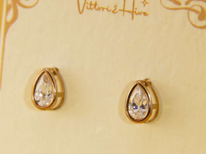 Vintage CZ Cubic Zirconia Teardrop Yellow Gold Earrings 2