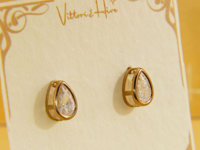 Vintage CZ Cubic Zirconia Teardrop Yellow Gold Earrings 4