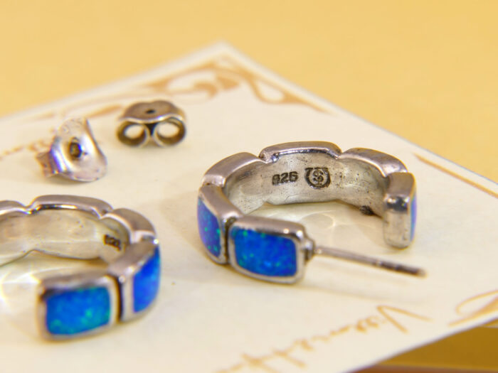 Vintage Chunky Silver Huggy Hoops Earrings Opal 2