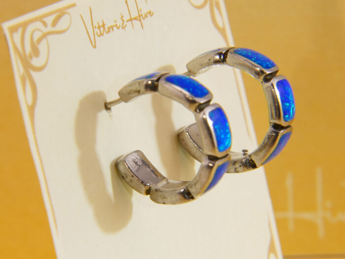 Vintage Chunky Silver Huggy Hoops Earrings Opal 6
