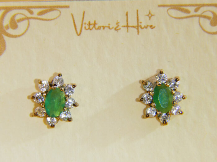 Vintage gold green emerald diamond alt halo earrings 1