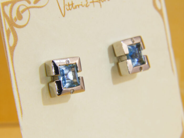 Vintage white gold diamond blue topaz stud earrings 3