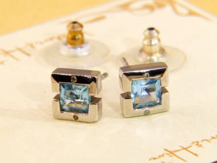 Vintage white gold diamond blue topaz stud earrings 4