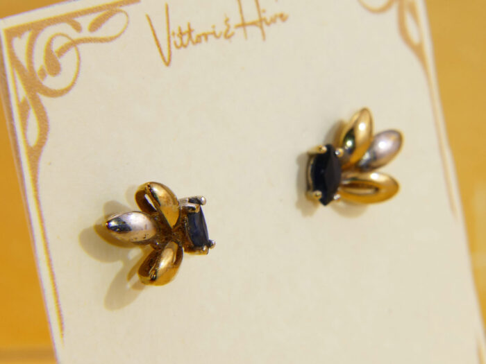 Vintage White Yellow Two Colour Gold Sapphire Stud Earrings 1