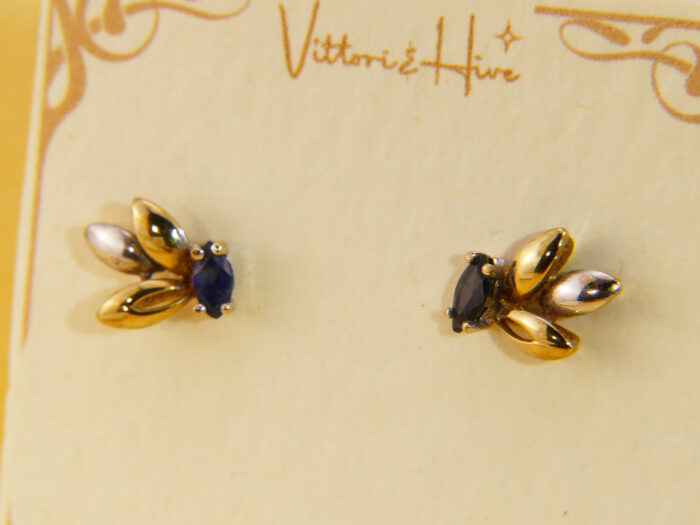 Vintage White Yellow Two Colour Gold Sapphire Stud Earrings 2