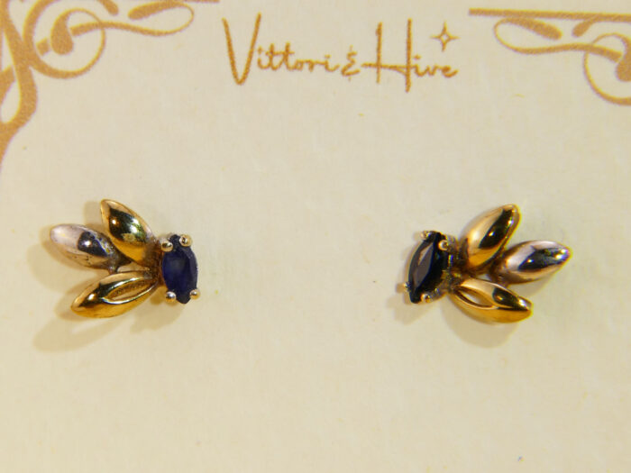 Vintage White Yellow Two Colour Gold Sapphire Stud Earrings 3