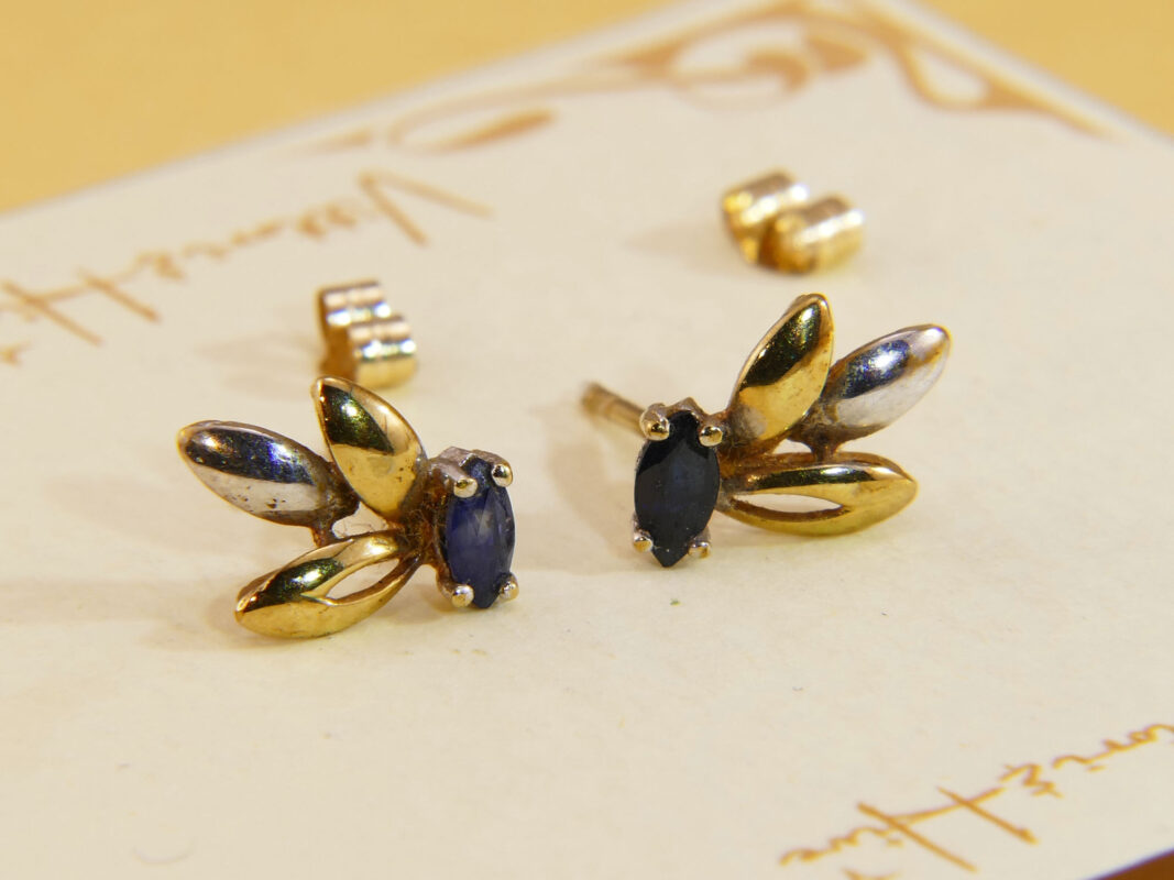 Vintage White Yellow Two Colour Gold Sapphire Stud Earrings 4