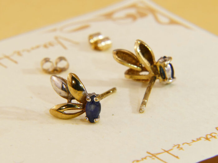 Vintage White Yellow Two Colour Gold Sapphire Stud Earrings 6