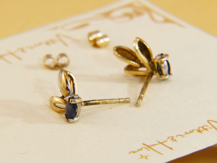 Vintage White Yellow Two Colour Gold Sapphire Stud Earrings 7