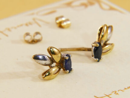 Vintage White Yellow Two Colour Gold Sapphire Stud Earrings 8