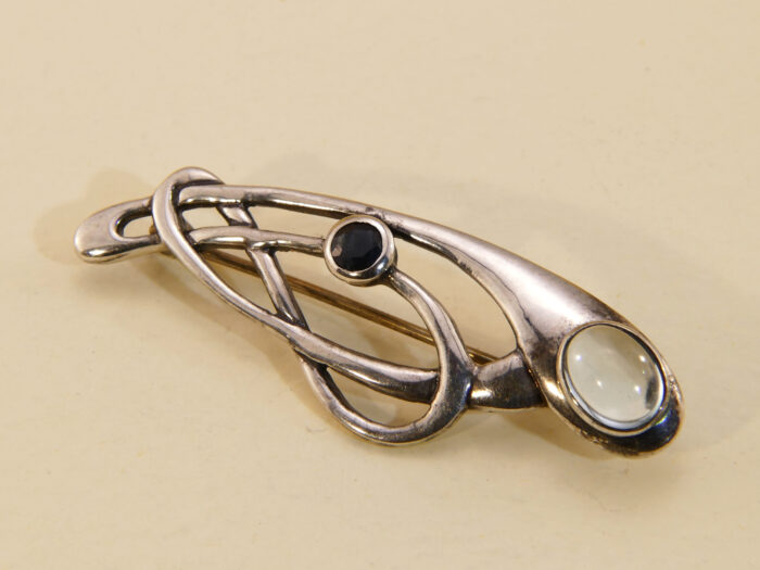Silver art nouveau vintage brooch blue topaz sapphire 2