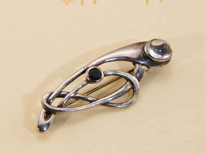 Silver art nouveau vintage brooch blue topaz sapphire 3