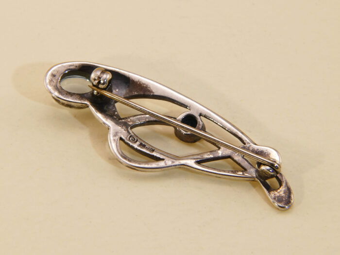 Silver art nouveau vintage brooch blue topaz sapphire 4