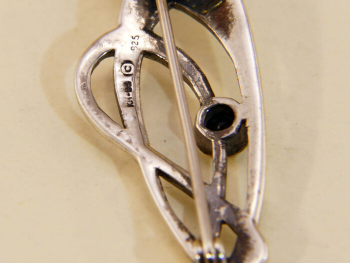 Silver art nouveau vintage brooch blue topaz sapphire 5