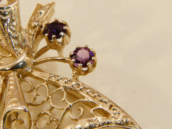 victorian style ribbon bow brooch ruby amethyst gold plated silver 4