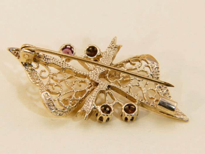 victorian style ribbon bow brooch ruby amethyst gold plated silver 5
