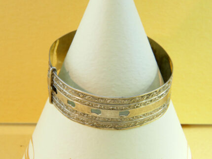 Victorian Sterling Silver Adjustable Belt Bangle with Floral Scroll 2
