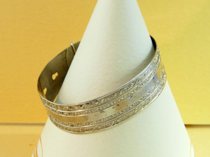 Victorian Sterling Silver Adjustable Belt Bangle with Floral Scroll 3