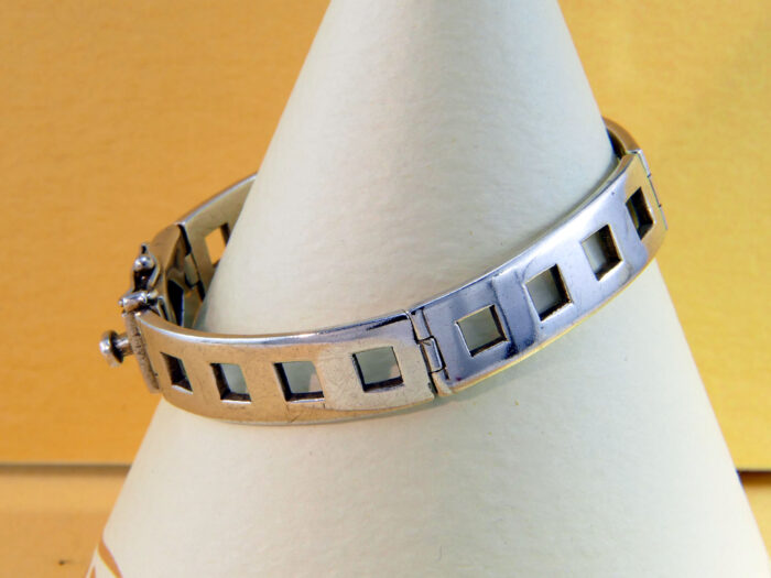 Vintage 1980s Sterling Silver Art Deco Style Articulated Hinged Bangle Bracelet 1
