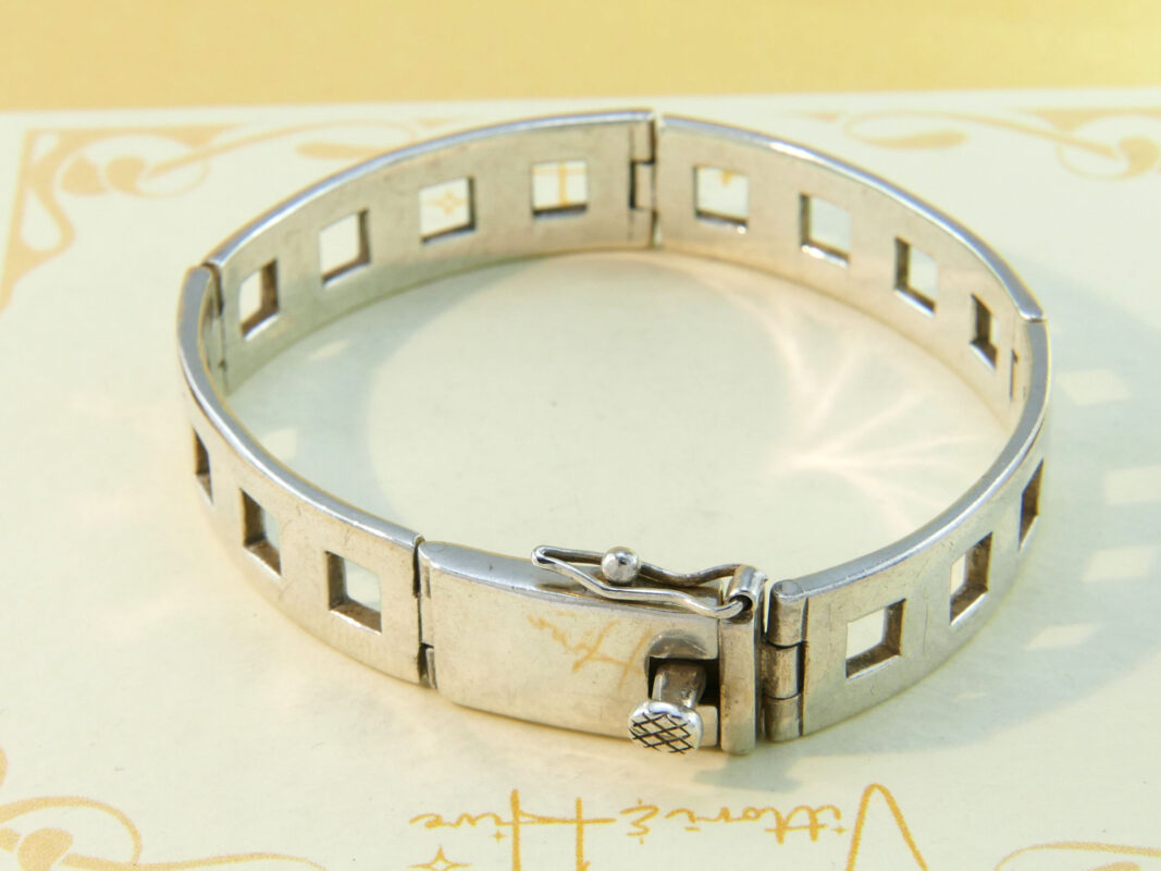 Vintage 1980s Sterling Silver Art Deco Style Articulated Hinged Bangle Bracelet 4