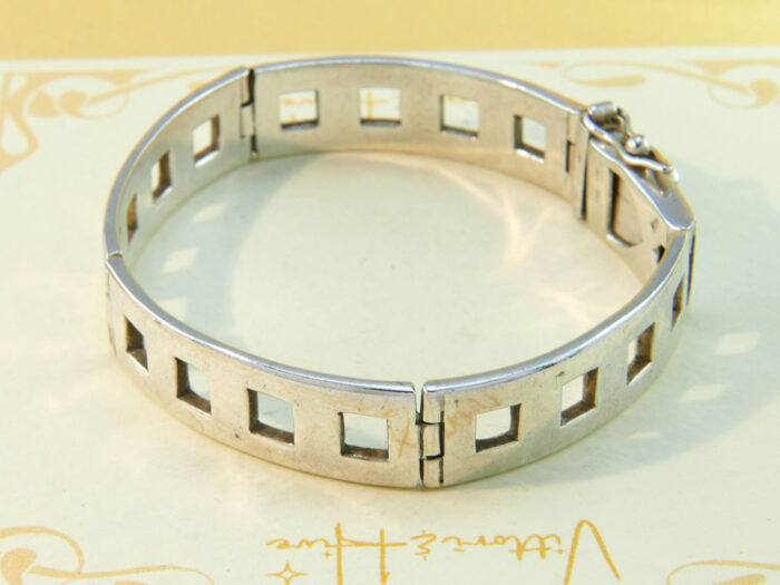 Vintage 1980s Sterling Silver Art Deco Style Articulated Hinged Bangle Bracelet 6