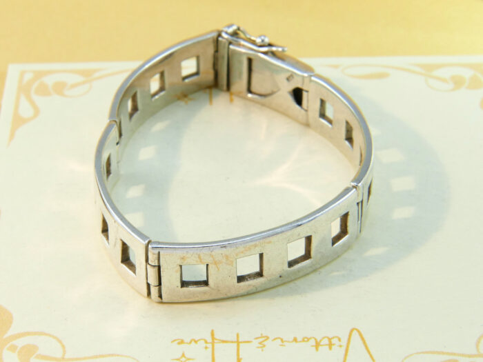 Vintage 1980s Sterling Silver Art Deco Style Articulated Hinged Bangle Bracelet 7