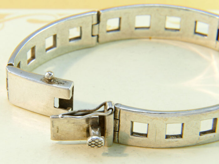 Vintage 1980s Sterling Silver Art Deco Style Articulated Hinged Bangle Bracelet 9