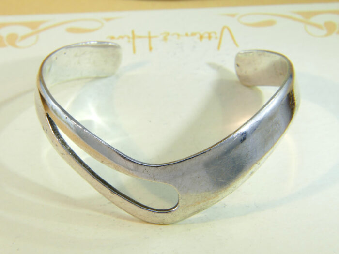Vintage 1980s Sterling Silver Modernist Wishbone Cuff Bangle Adjustable 2