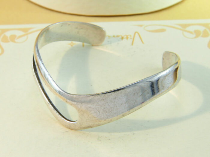 Vintage 1980s Sterling Silver Modernist Wishbone Cuff Bangle Adjustable 4