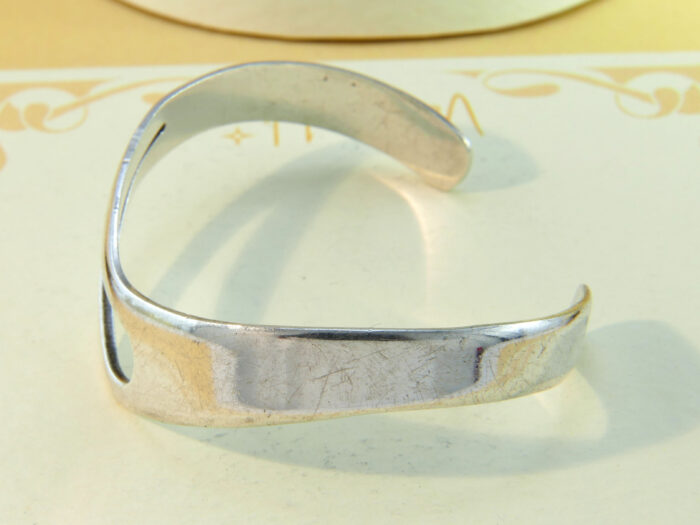 Vintage 1980s Sterling Silver Modernist Wishbone Cuff Bangle Adjustable 5