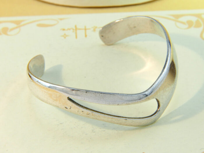 Vintage 1980s Sterling Silver Modernist Wishbone Cuff Bangle Adjustable 7