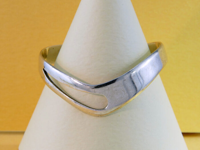 Vintage 1980s Sterling Silver Modernist Wishbone Cuff Bangle Adjustable 8